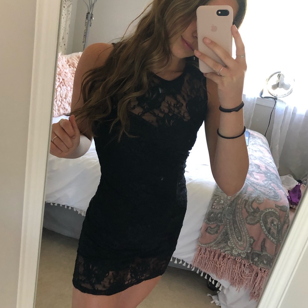 black lace mini dress